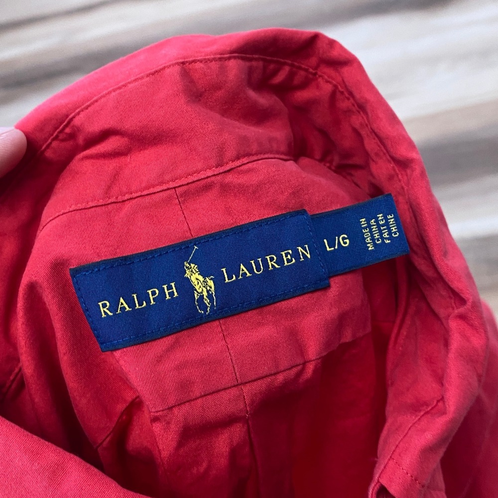 Ralph Lauren Button Down Shirt Size L Red Cotton Poplin Classic Fit Pony Logo - Picture 2 of 6